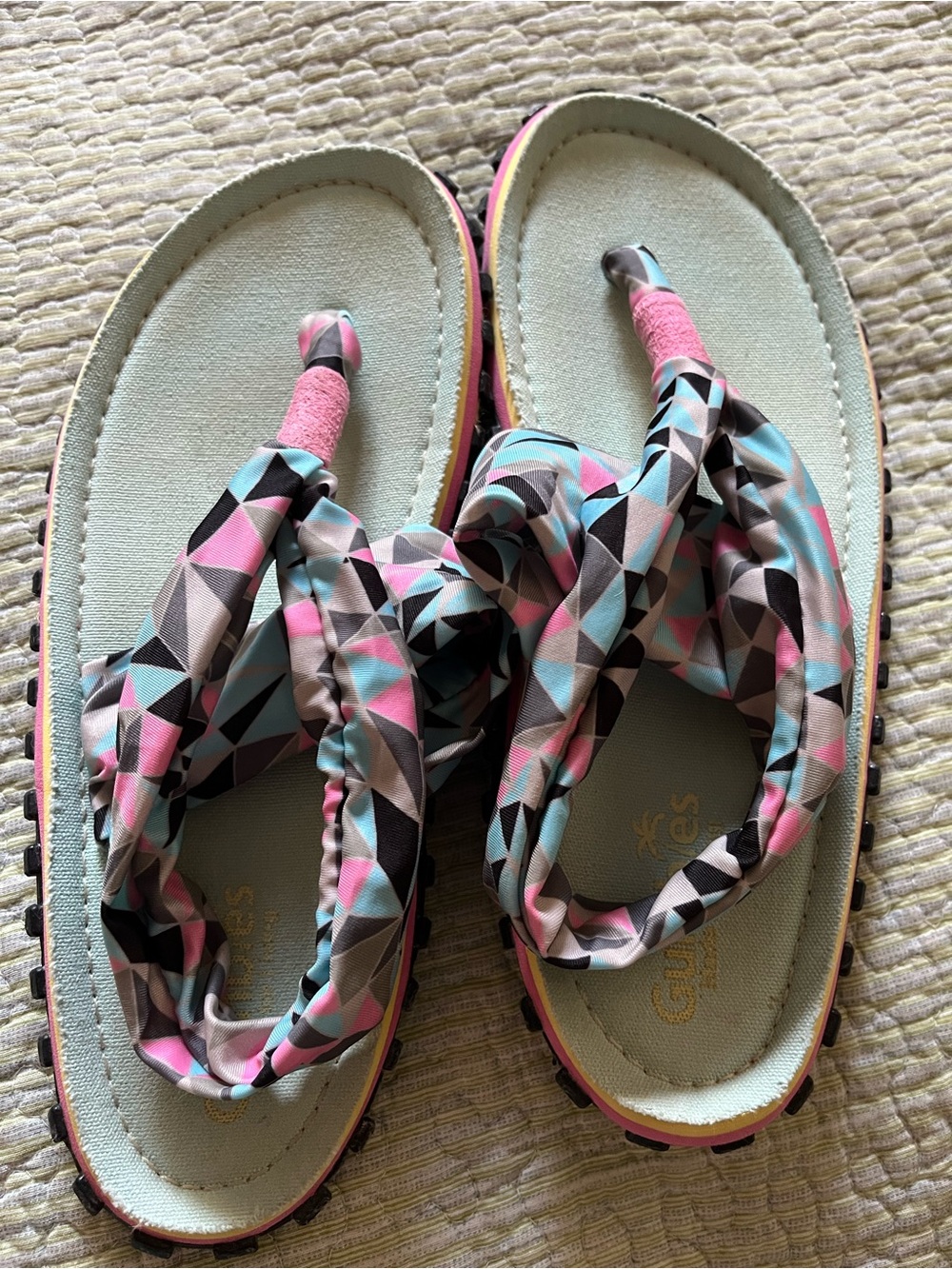 Women’s Geometric Pink & Aqua Wrap Sandals